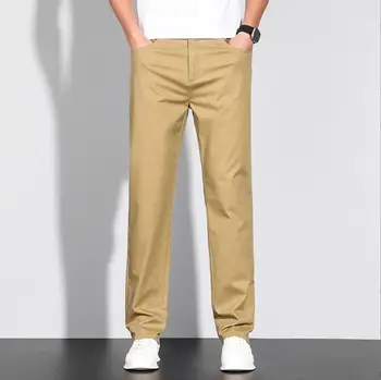 Пролет-лято тънки суров мъжки ежедневни панталони от чист памук, с права тръба, универсален бизнес панталони с висока талия за средно и Y