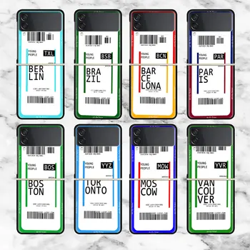 Калъф За Samsung Galaxy Z Flip 4 3 5 ГРАМА Черен Твърд PC Луксозен Броня ZFlip3 Модерен Калъф За Телефон Със Защита От Падане Air Fly Ticket Capa