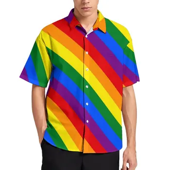 Ежедневна риза с розови флага на ЛГБТ-общността, риза с флага на гей-Прайда, летни модни блузи с къс ръкав, графични върховете оверсайз