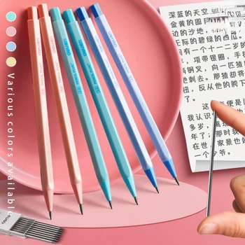 1 бр. механичен молив с дресинг с олово 2,0 мм 2B/HB, черен/син/розов автоматичен молив за рисуване на изпитите