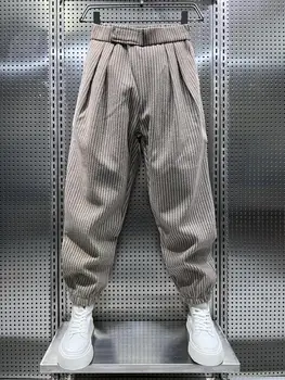 Мъжки панталони на райета, свободно спортно облекло в стил хип-хоп, новост най-популярните японски панталони Harajuku, спортни панталони-зреещи луксозна марка