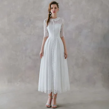 Винтажное Бяло дантелено рокля Хепбърн, Елегантна Сватбена рокля 2020, Лесно Сватбена рокля, Просто, за Отслабване, Супер Страхотна, френската Ретро, Малко