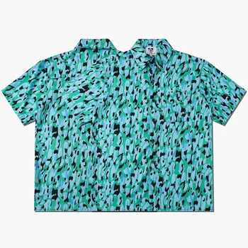 Мъжки ризи от полиестер с леопардовой дигитален печат, лятна качествена градинска облекло с къси ръкави, гладка, удобна копринена риза Homme