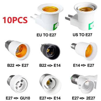 10 бр. led притежателя на лампата E27 E14 B22 GU10 конвертор лампи с глава на базовия тип на захранване ac штепсельная вилица САЩ ЕС притежателя лампи бутон превключвател за включване