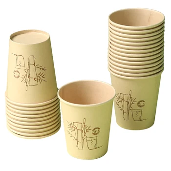 50шт 240 мл Хартиена чаша от бамбуково влакно Еднократна потребителска кафе хартиена чаша Търговски офис чашка