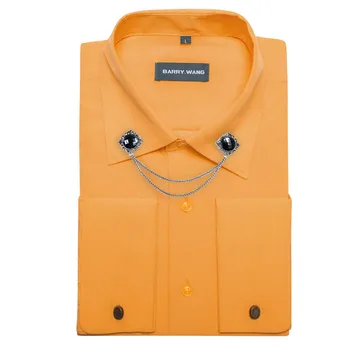 Изискана оранжева мъжка риза с дълъг ръкав, класически обикновена риза с ревери за почивка, дизайнерски сватбени ризи за бизнес партита Бари.Уанг CY-744