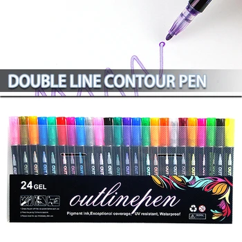 Дръжка за подчертаване на контурите 8-24 цветове, с двойна линия писалка за оформяне, студентски маркер, канцеларски материали за рисуване