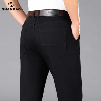 Пролетно-летни мъжки черни дънки, класически преки свободни памучни разтеглив универсални младежки бизнес ежедневни панталони големи размери 40 42