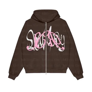 Хип-хоп мъжки готическата hoody с качулка с бродерия букви, градинска дрехи, пуловер Harajuku Y2k, дамски спортни hoody с качулка с цип, ежедневни яке 