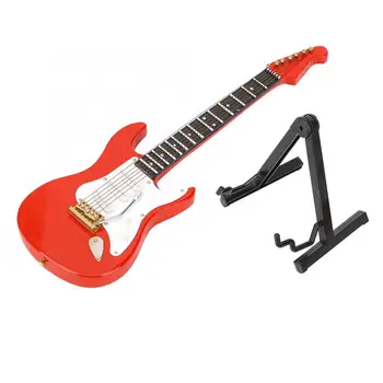 Модел украса, червена дървена модел електрическа китара, на музикален инструмент, уютна Спалня, Офис, занаяти, за Декорация, подарък