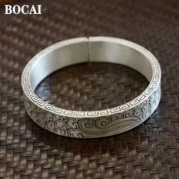 BOCAI Нов 100% s999 сребро ретро-Ръчно изработени, тъпи прости Благоприятни Облак, мъжки гривни, модни бижута и аксесоари