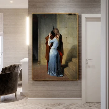 Италиански художник Франческо Хейс Kiss Il Bacio Плакат и гравюра върху платното, Картината за влюбени, декоративен подарък за хол