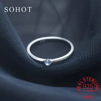 Модно кръгъл пръстен от 925 сребро с цирконии за модерните женски партита, изискани бижута, минималистичные геометрични аксесоари в стил пънк