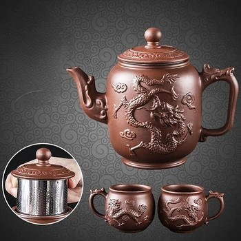 Китайски Чай Кунг-фу, Ръчно изработени, Вградени Чайник, Лилаво Глинени Саксии с приготвяне на чай, Филтър за Зелен Чай, Чайник, Чай Аксесоари