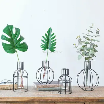 Скандинавските железни вази, геометрични стъклени растения, стелажи, ваза за цветя, модерна и креативна ваза, украса за дома на масата в хола, Директна доставка