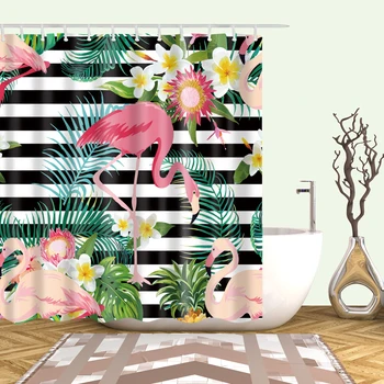Тропическо животно Фламинго Износостойкая полиестерна завеса за душ, Душ за баня, душ Завеса за баня, Начало декор с куки