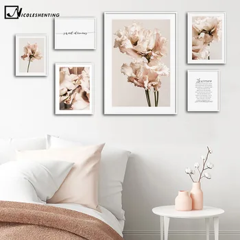 Скандинавска картина върху платно Плакат с флорални растение Скандинавски цвете ботаническата принт Съвременно стенно художествено украса Модел Декор на стая