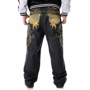 Nanaco свободни Мъжки дънки с широки штанинами, модни бродерия, скейтър, хип-хоп, широки дънкови панталони, големи размери 30-46