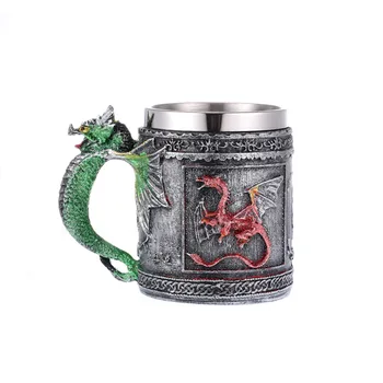Ретро Дракон, една чаша от неръждаема стомана, Череп, Рицарски Чаша, чашата за Кафе на Хелоуин, Креативна чаена чаша Викингите, украса на Кръчма-Бар