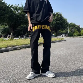 Мъжки дънки с писмото принтом в стил американски хип-хоп с чувство за дизайн, ежедневни панталони отделяща се