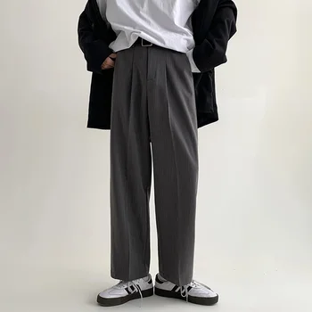 Корейски модерен мъжки панталони в западен стил, свободни обикновен прав широк панталон за ежедневна костюм, мъжки летни нови улични панталони