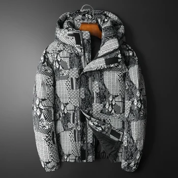 Мъжки палта на бял утином топола Minglu, луксозни и ежедневни зимни мъжки якета с качулка и принтом, дебнещ изолирана мъжки якета 3XL