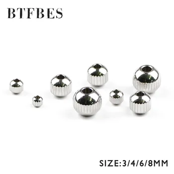 BTFBES Разделителни Мъниста в лента от неръждаема стомана, 3, 4, 6, 8 мм, Кръгли Свободни мъниста за 