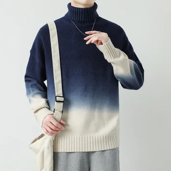 Висококачествени мъжки пуловери с високо воротом, Пуловери 2023, Нов модерен вязаный пуловер, зимен мъжки пуловер от вълна, всекидневни трико