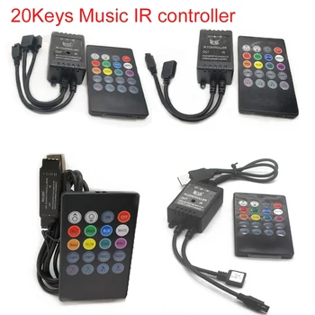 USB 20 музикални клавиши IR контролер черен дистанционно звуков сензор за RGB led лента с високо качество 5-24 В