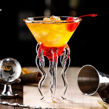 Бар креативна стъклена чаша за коктейли, Стъклена чаша с медуза, чаша с осьминогом, плодов сок, персонални стъкло, висока чаша за червено вино