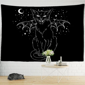 Черна котка, кошмарен гоблен, монтиран на стената бохемски Тапиз, мистерия, магия, начало декор за спалня в общежитието