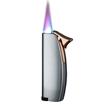Креативната реакция запалка с ветрозащитным цветен пламък и регулируем фенерче, Надуваеми пура газови метални запалки за мъже и жени