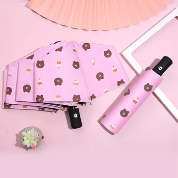 Сладък автоматично или ръчно сгъваем чадър с анимационни мечка, чадър за защита от Слънце на открито, креативни детски чадъри