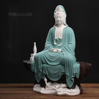 Китайски Керамични Скулптури Начало декор Седнала На една Скала Медитирующая Хол Украса От бял Порцелан Статуя на Буда Занаяти