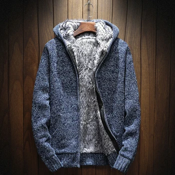 Нов мъжки пуловер, зимна жилетка, мъжки обикновен дебел топъл плюс velvet пуловер с качулка, мъжки зимни връхни дрехи, жилетка с цип