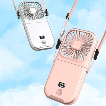 Електрически охлаждащ настолен вентилатор, дигитален дисплей, сгъваема мини Преносим вентилатор, скоба за мобилен телефон, USB зареждане, за да пътуват, джогинг