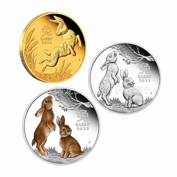 Година на Заека Златна сребърна монета Австралийски възпоменателни монети с животни Сребърна цветна монета Подаръци на китайската Лунна Нова година 2023