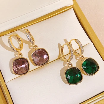 Дамски обеци-карамфил YAMEGA с разноцветни кристали, прости златни дизайнерски окачени корейски модни обеци-халки, бижута, аксесоари
